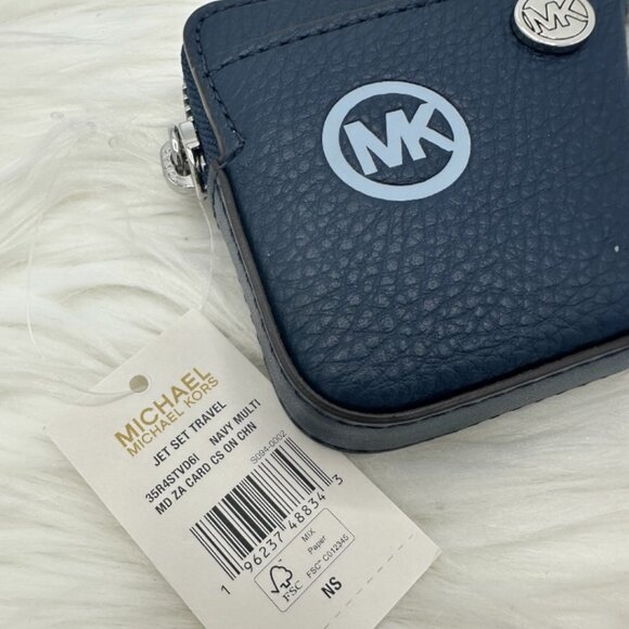 NWT Michael Kors Jet Set Medium Logo Debossed Navy Blue Chain Card Case - Picture 10 of 10